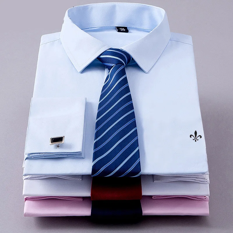 

Recommend France Cufflink Men Dress Shirts Turndown Collar Breathable Slim Fit Dudalinas Party Wedding Male Tuxedo Shirts