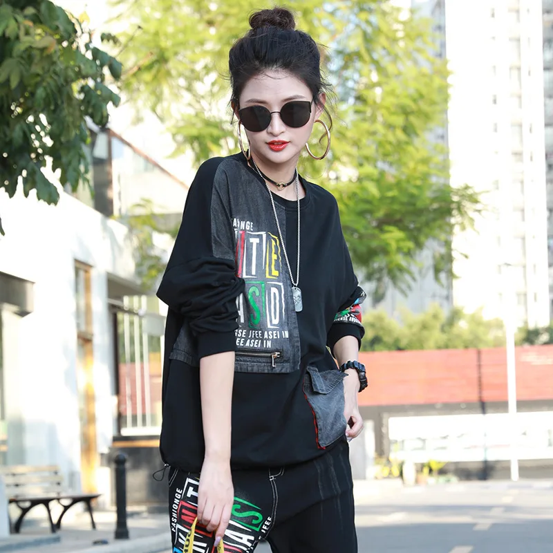 Max LuLu British Designer Spring Clothing Ladies Printed Vintage Tees Womens Denim Long Sleeve Tshirts Female Punk Style Tops | Женская