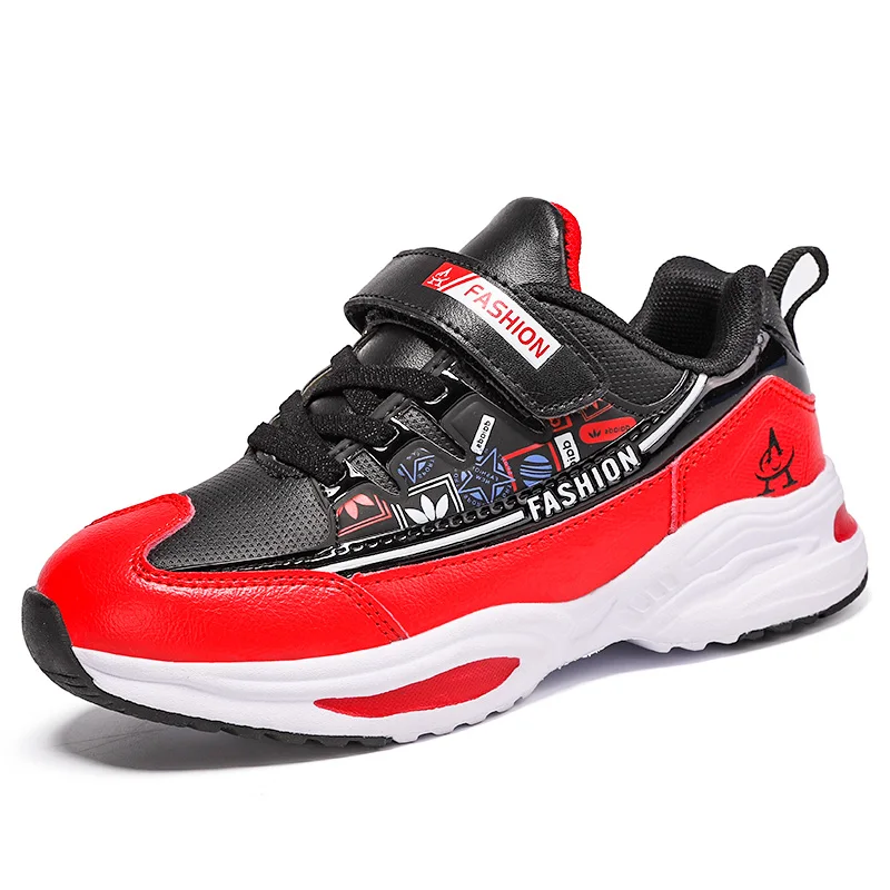 Black Red SKHEK/Осенняя детская спортивная обувь для мальчиков дышащие кроссовки для бега, детская кожаная обувь для путешествий, размеры от 27 до 38 - Цвет: Black Red
