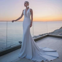 sexy mermaid wedding dresses v neck backless off shoulder for women brides simple 2021 long train new satin bridal gowns mariage