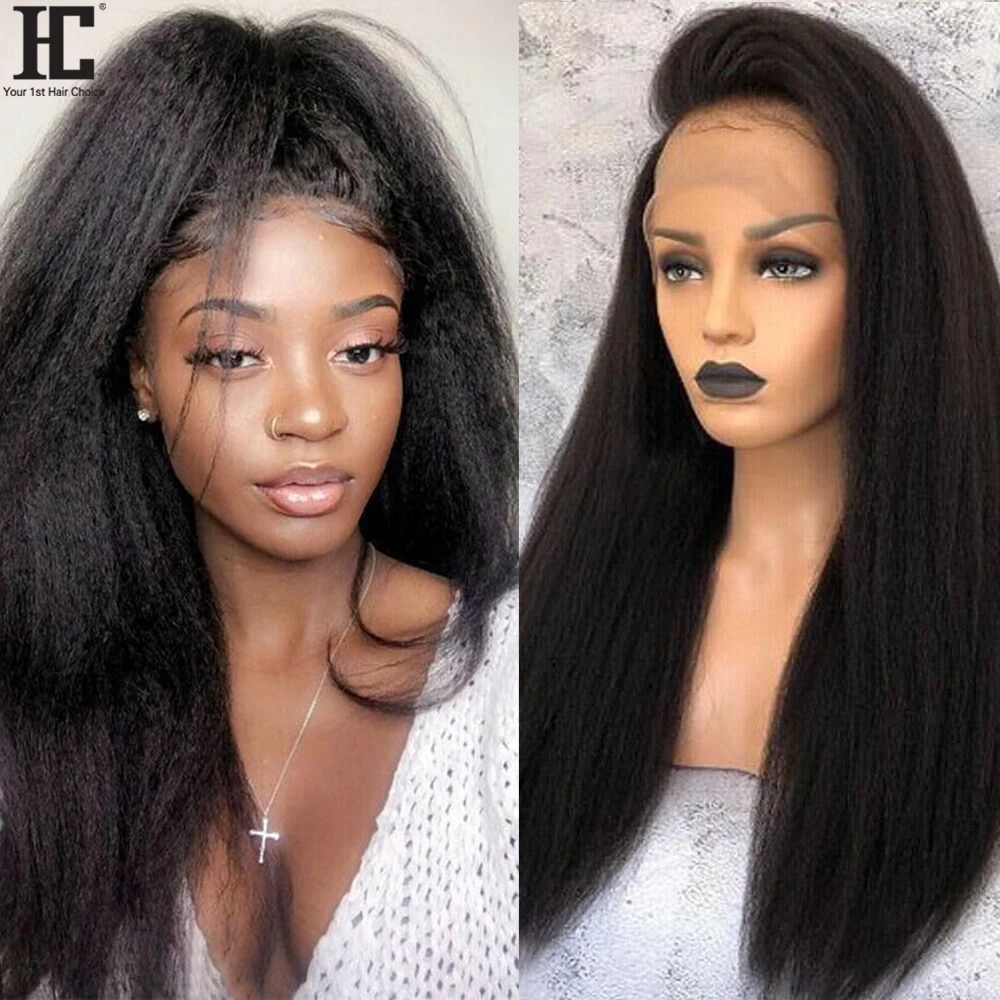 Kinky Straight Human Hair Wig 13x4 Lace Front Wig Pre Plucked Brazilian Kinky Straight HD Lace Frontal Human Hair Wigs 180%