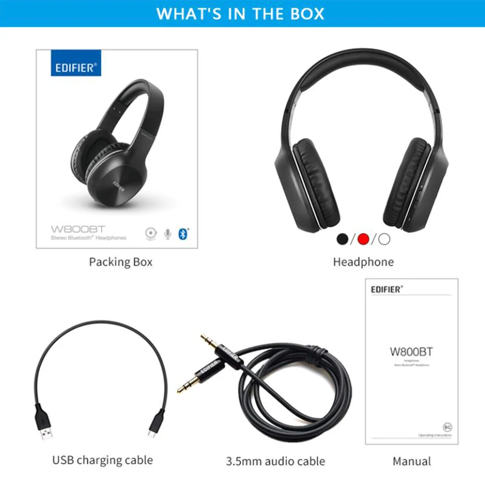 

EDIFIER W800BT Wireless Bluetooth Headphones Bluetooth v4.0 40mm Drivers Unit Up to 50 hours Using Battery Stereo HIFI Headset