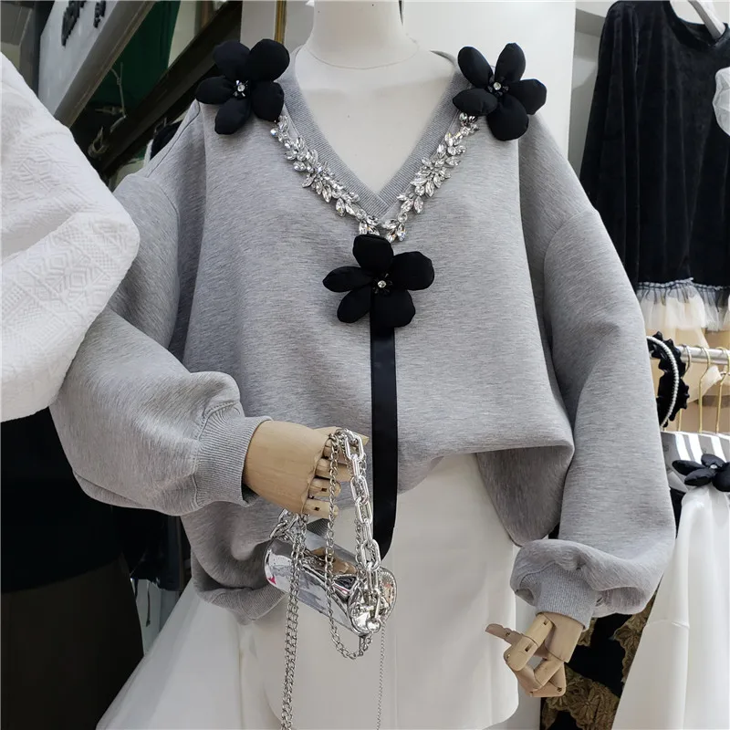 

Модный джемпер в виде звеньев цепи, новинка 2021, Зимний серый свитшот, свободные пуловеры в Корейском стиле, женские толстовки