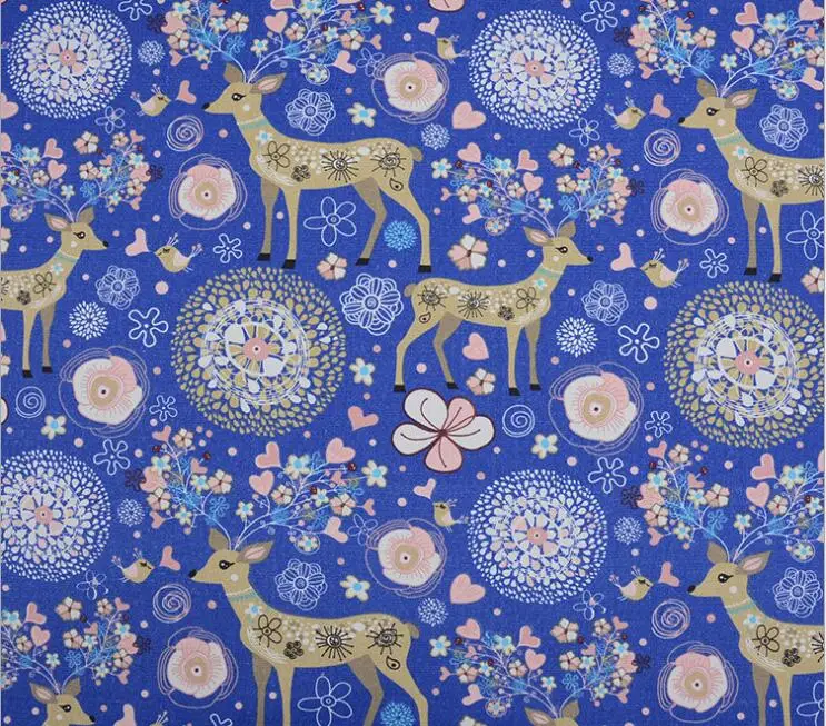 

1 Yard Printed Canvas Fabric Cotton Cloth For DIY Textile For Handwork Bags Cushion Covers Deer Design