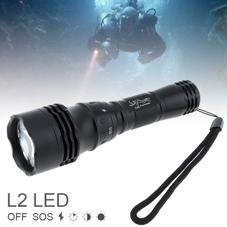 

SecurityIng L2 LED Dive Flashlight Scuba Light Lamp Waterproof Underwater 30m Depth Aluminium Alloy Torch for Outdoor/Diving