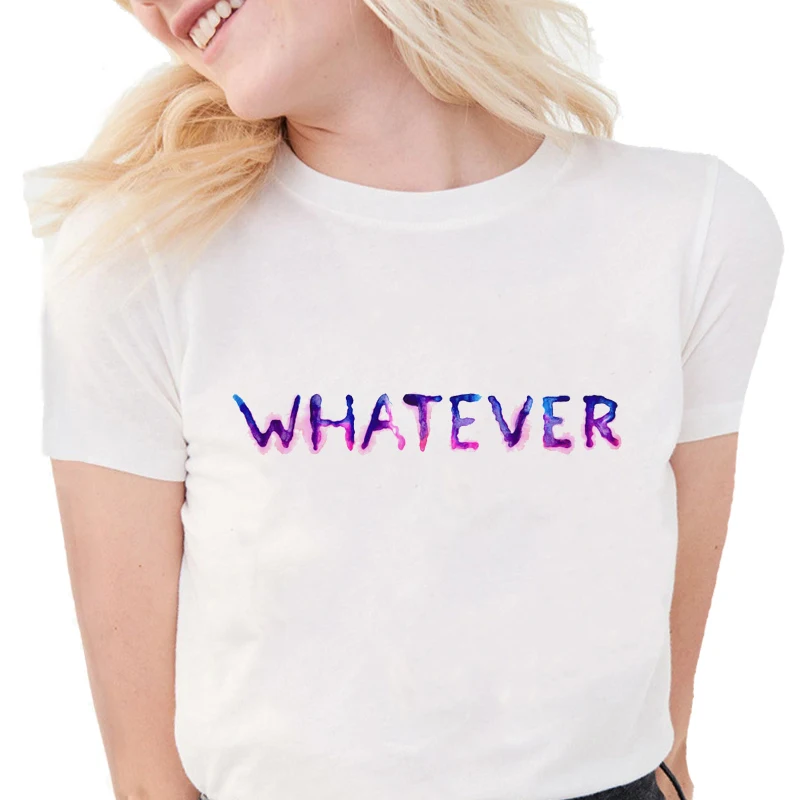 

Женская футболка с круглым вырезом, коротким рукавом и надписью