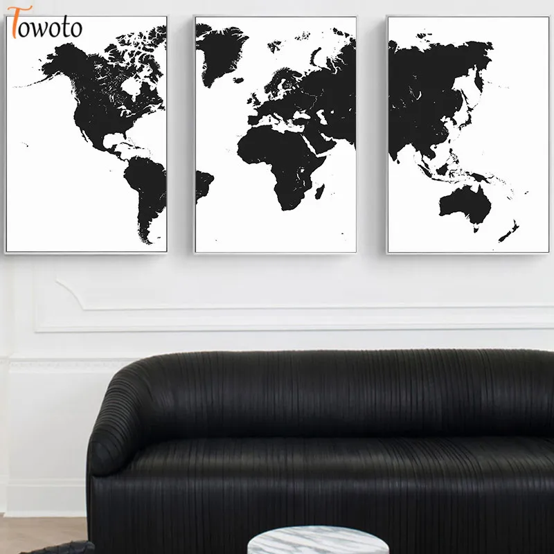 Скандинавский плакат холст живопись черно белая карта мира печать современное