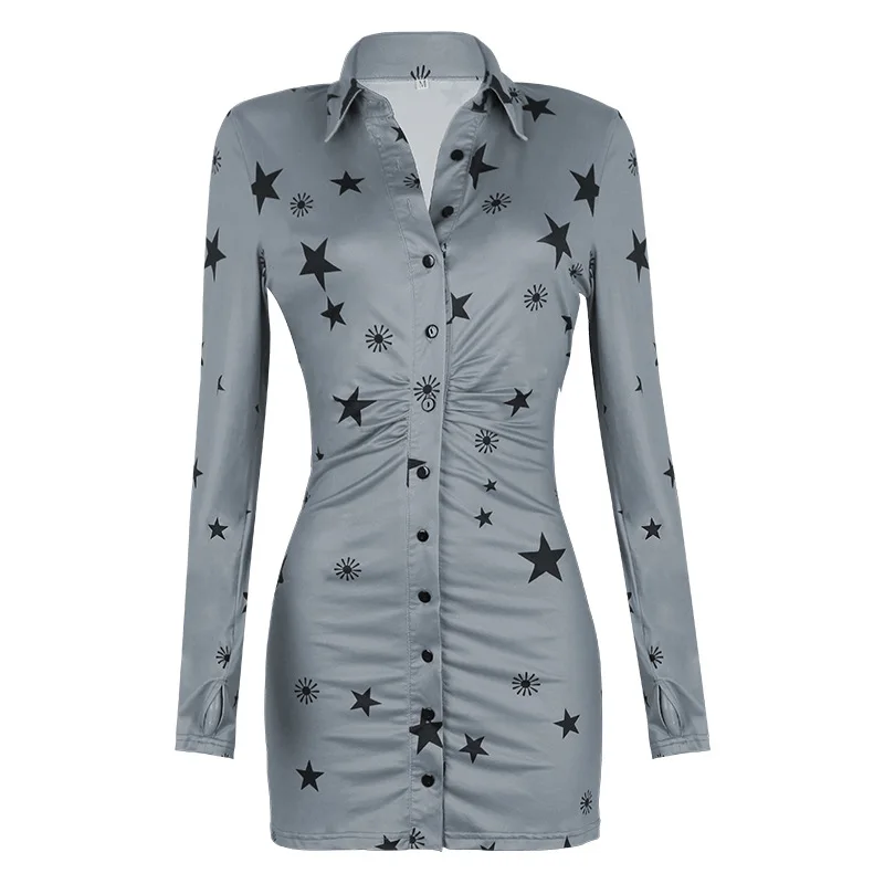 

WEPBEL Women Elegant Spring Button Shirt Top Ladies Print Long Sleeve Turn Down Collar Slim Fit T-shirt Dress