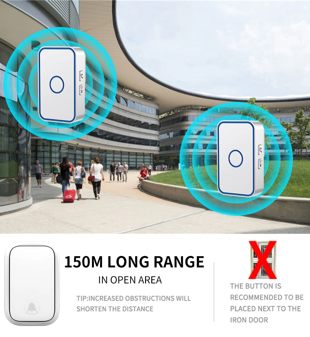 Автономный беспроводной дверной звонок WEMEDA водонепроницаемый без батареек
