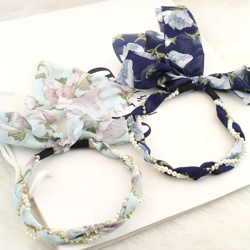 

40 шт./лот DIY простая многофункциональная цепочка с жемчугом повязка на голову Partysu бант лента повязка на голову Инструменты для укладки воло...