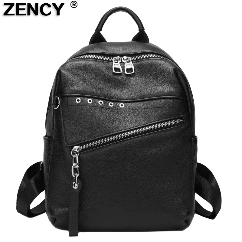 ZENCY 100% iитальянские женские рюкзаки из натуральной телячьей кожи серебряные