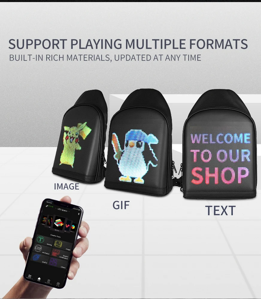 Скидка Рюкзак со светодиодным дисплеем, рюкзак для рекламы с подсветкой, рюкзак «сделай сам» для прогулок, рекламные сумки через плечо, Wi-Fi приложе...