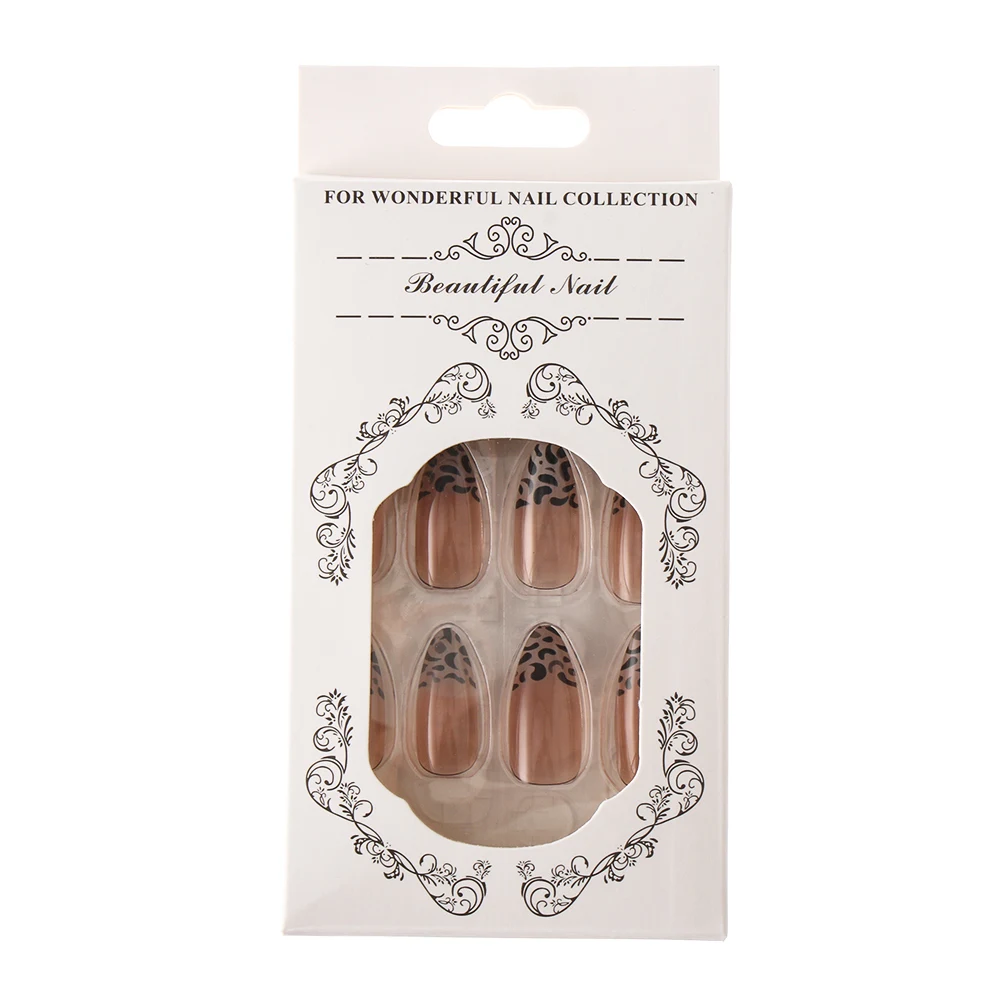 

24PCS Fake Nails With Glue Rhinestones Long Detachable French Stick on Nails Coffin Flame Press on Nails Art DIY Manicure Tool