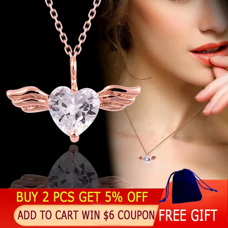 LEEKER милое Сердце ожерелье с крыльями из розового золота Цвет цепи прозрачным