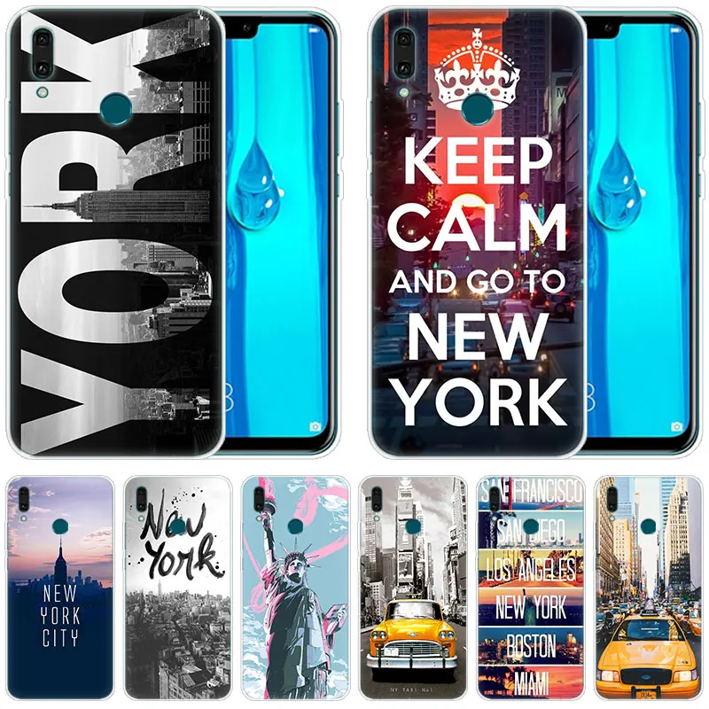 Роскошный мягкий силиконовый чехол New York Taxi city для Huawei Mate 30 20 Lite 10 Pro Y5 Y6 Y7 2019 Y9 Prime 2018