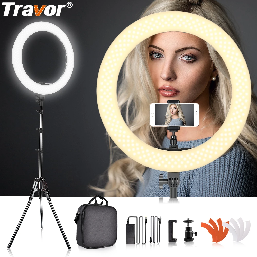 Travor светодиодный кольцевой светильник с регулируемой яркостью двухцветный 1" 240 шт. кольцевая лампа и Студийный Трипод светодиодный кольцевой светильник для фотосъемки для камеры/фото