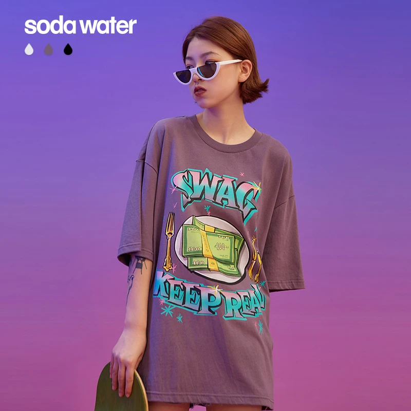 Женская футболка оверсайз SODAWATER уличная одежда в стиле хип-хоп с принтом SWAG