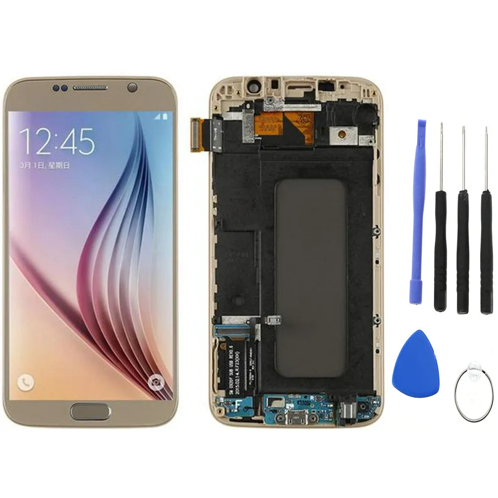 Gold with tools Золотой для samsung Galaxy S6 G920 G920F ЖК-дисплей сенсорный экран дигитайзер Замена с рамкой g920f ЖК-дисплей для samsung S6 дисплей - Цвет: Gold with tools