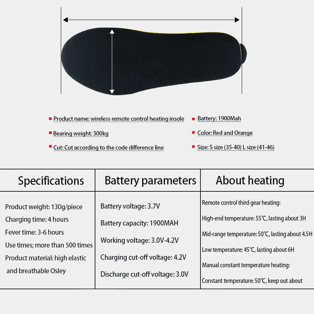 

1900MAh Rechargeable Electric Heating Insoles With Remote Control Winter Warm Heated Insoles Sport Shoes Pads For Skiing Hunting