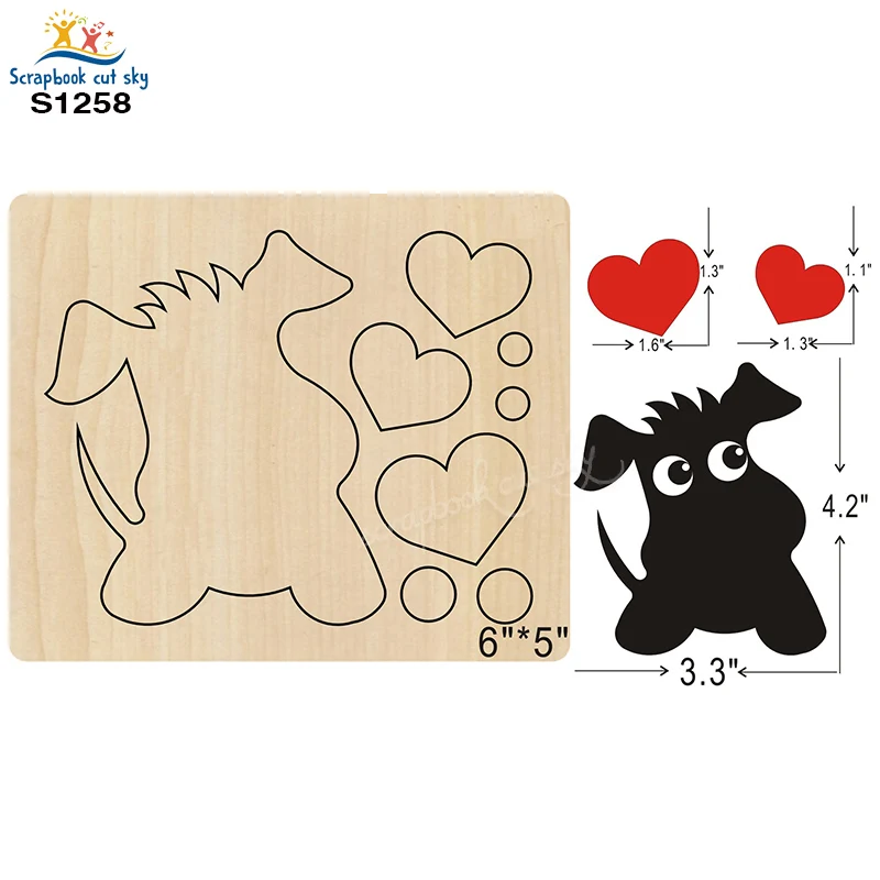 

Dog And Heart Shaped S1258 MuYu Wooden Mold Scrapbook Dies Suitable For Market General Machines