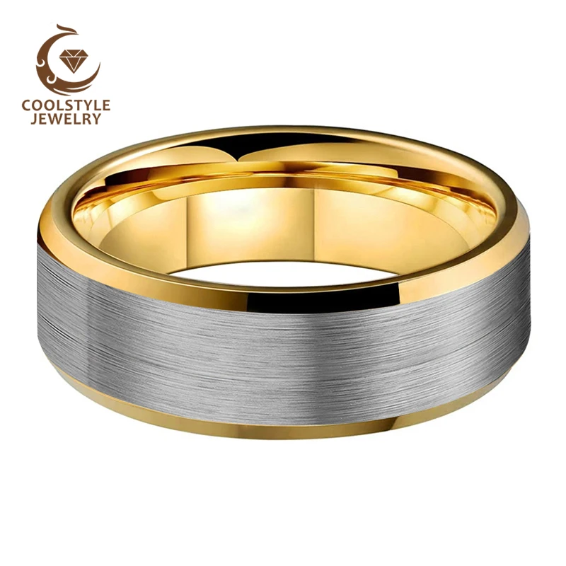 Золотое вольфрамовое кольцо 8 мм 6 для мужчин и женщин обручальное со скошенным