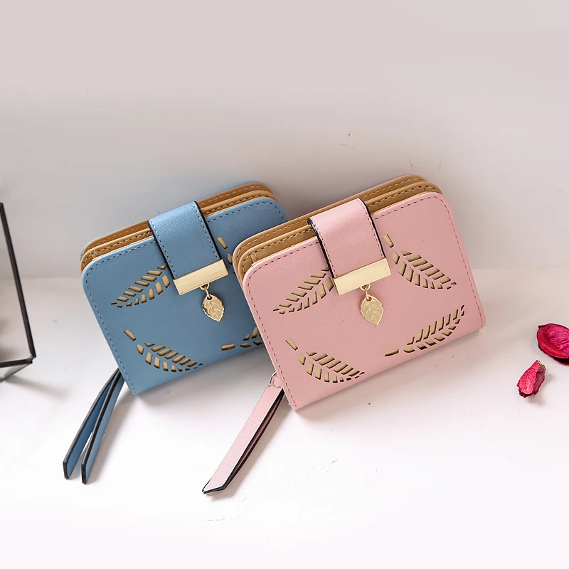 

Fashion Women's Wallet Female Short Wallets Hollow Leave Pouch Handbag for Women Coin PU Leather Purses Card Holder Carteira