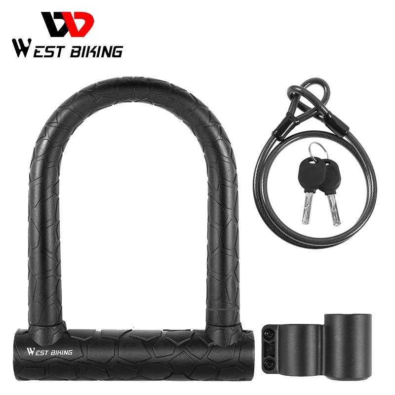 

WEST BIKING Road Bicycle Lock Anti-theft Lock Bike Cable U Lock With 2 Keys Motorcycle Scooter MTB Security Cycling Accessories