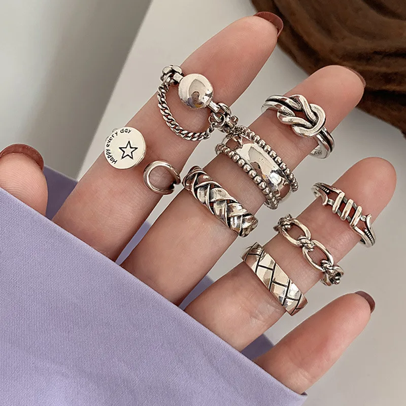 

925 Sterling Silver Vintage Link Chain Geometric Ring For Women Girls Party Birthday Gift Trendy Jewelry JZ599