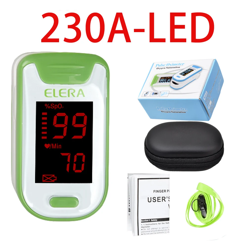 green with case ELERA портативный Пальчиковый пульсоксиметр с круглым чехол Oximetro de Pulso digital SPO2 PR Pulsioximetro a Finger - Цвет: green with case