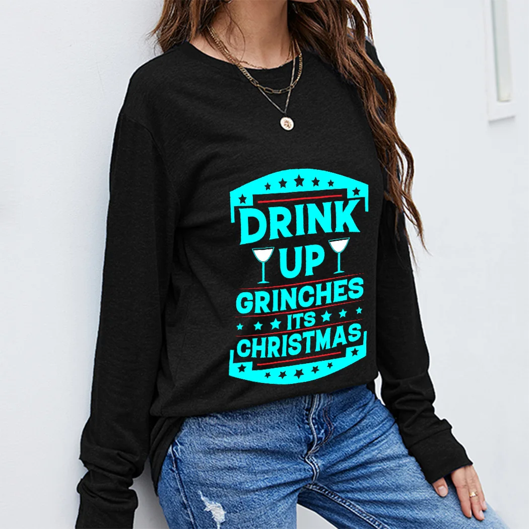 

Letter Printing Fleece Sweatshirts Street Clothes Fall Spring O-neck Hoodies Female Pullovers Christmas Autumn Ladies