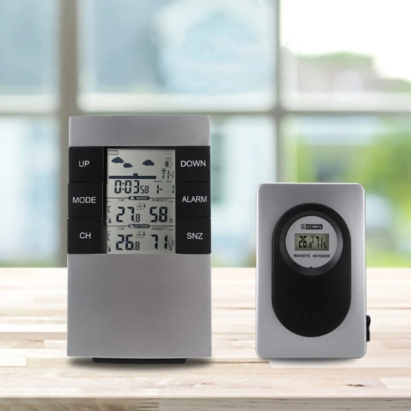 

Indoor Outdoor Thermometer Wireless Weather Station Alarm Clock Hygrometer Desk & Table Clocks