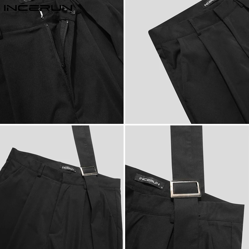 

2021 Men Jumpsuits Pants Streetwear Korean Solid Color Bib Overalls Pockets Joggers Fashion Casual Straight Trousers Men INCERUN