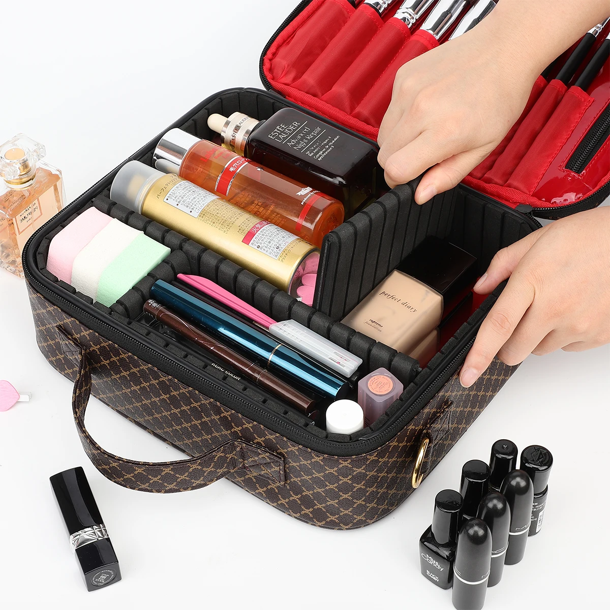 

2021 Women Professional Cosmetic Case Beauty Brush Makeup Bag Waterproof Cosmetic Bag portable Large Capacity Travel Makeup Case