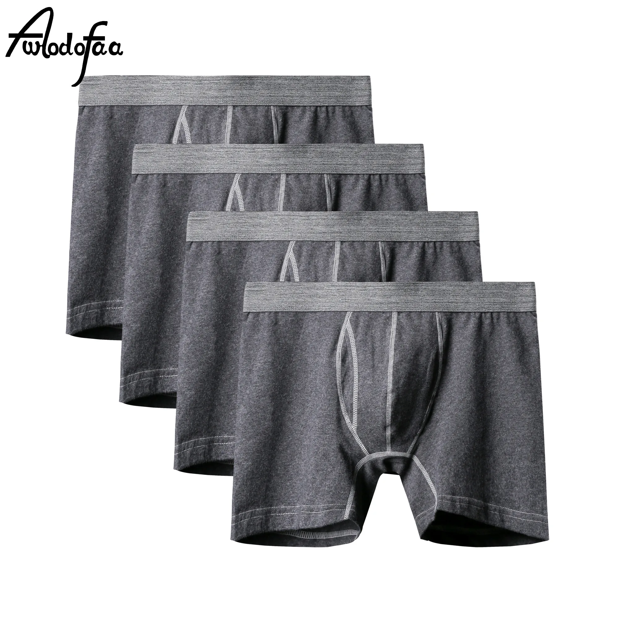 

4Pcs/lot High Quality Men's Cotton Long Boxers Comfortable Long Leg Short Male Underpants Man Underwear Plain Boxer Shorts Pouch