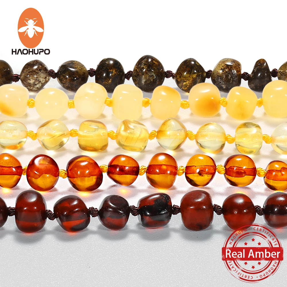 HAOHUPO Classic Natural Amber Necklace Certificate Authenticity Genuine Baltic Stone Childre baby Gift 14 Color | Украшения и