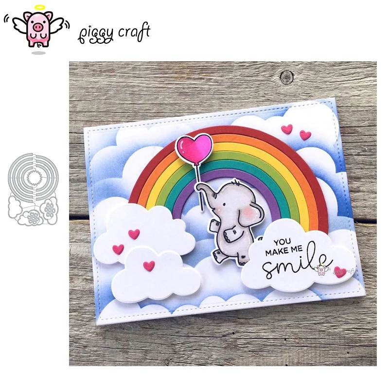 

Piggy Craft metal cutting dies cut die mold Rainbow Strip Clouds Scrapbook paper craft knife mould blade punch stencils dies