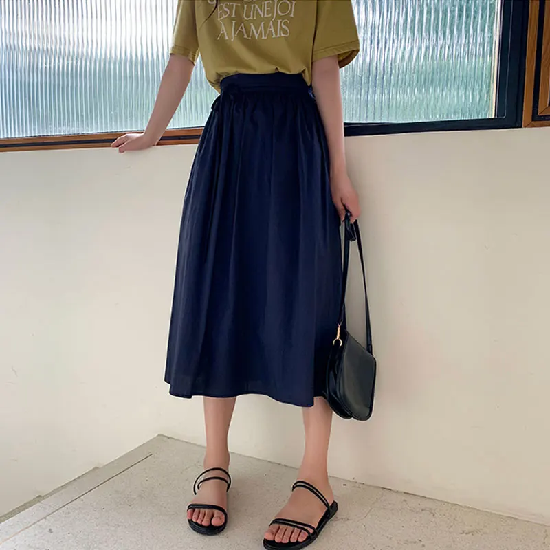 

2021 Harajuku Summer Skirts Women High Waist A-Line Skirts Womens Casual Lace-up Skirt Solid Loose Skirts Girls Femme Streetwear