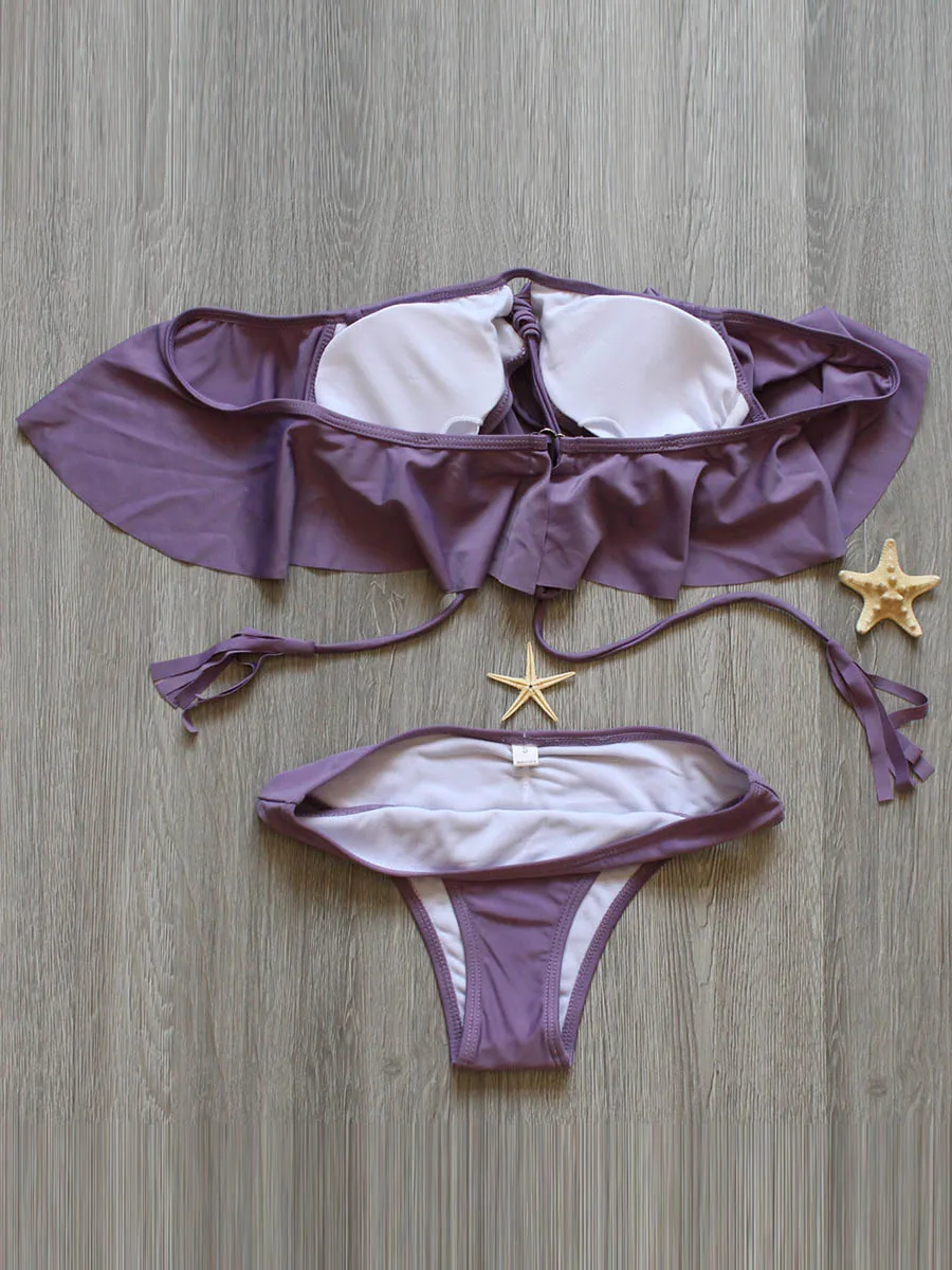 

Purple Bikini Sets 2021 Swimwear Women Sexy Push Up Ruffle Trips Fashion Bathing Suit Beachwear Swimsuit Female Bikinis Biquini