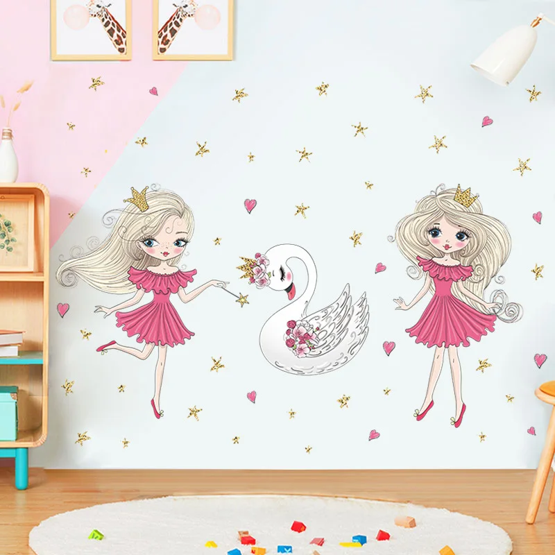 Красивые настенные наклейки в виде лебедя для девочек украшение комнаты детской