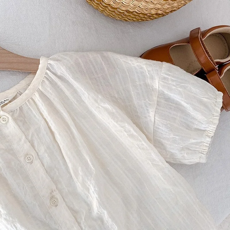 

2021 Summer new baby girls fashion single breasted half sleeve shirts korean style casual all-match loose Tops