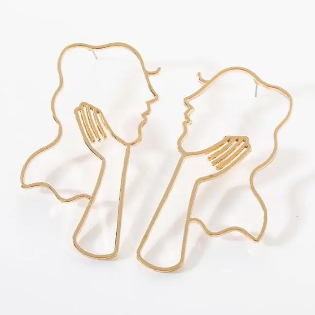 ey898 European geometric exaggerated Vintage girl silhouette earrings simple abstract human face Female jewelry | Украшения и