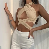 sexy halter crop tops women bandage hole backless tanks vest skinny party clubwear female outfits hot summer sleeveless clothes