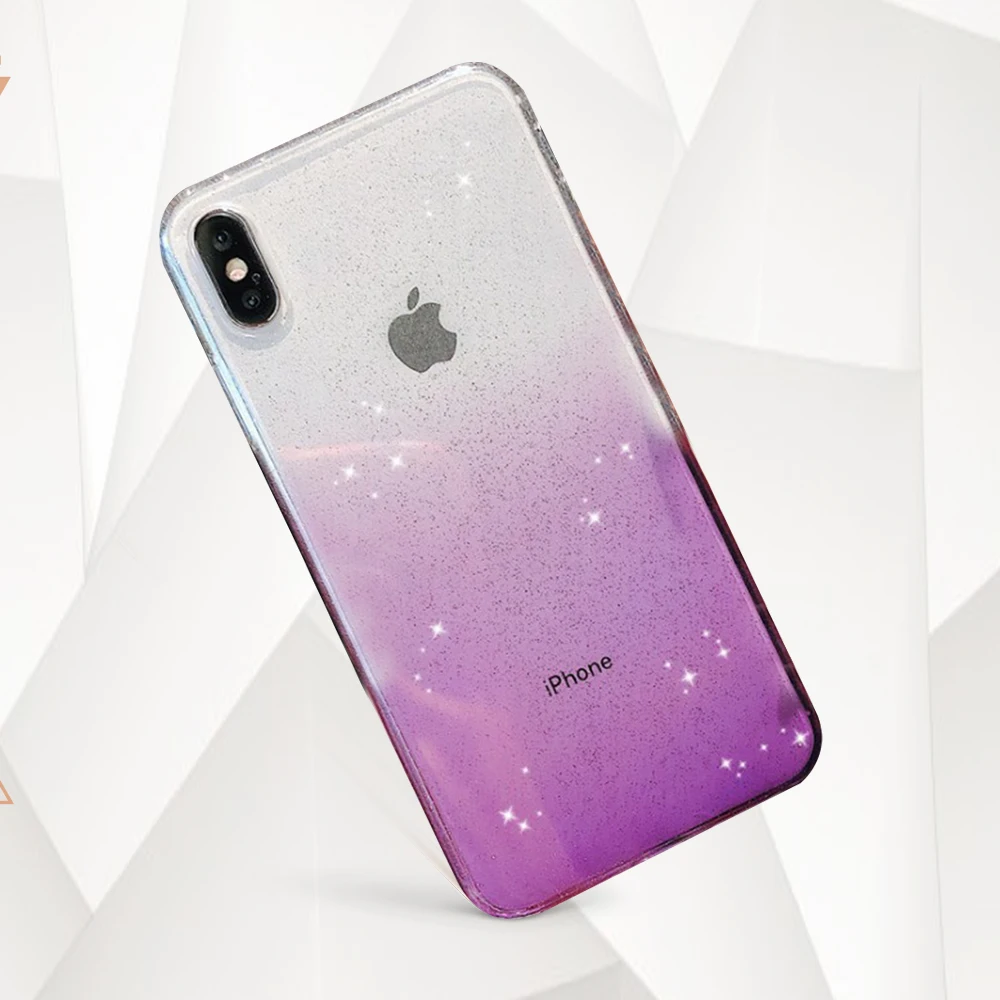 Для iPhone X XR XS 11 Pro Max 8 7 6 6s Plus Блестящий Радужный градиент цвета прозрачная Мягкая