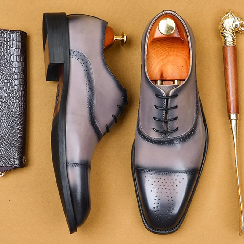 Большие размеры летние вечерние туфли-Броги из натуральной кожи Мужские дышащие
