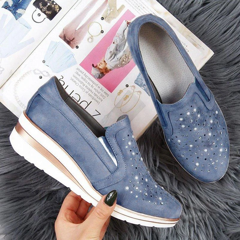 Litthing 2019 Spring Women Casual Leather Flats Platform Sneakers Creepers Cutouts Slip On Moccasins Shoes | Обувь