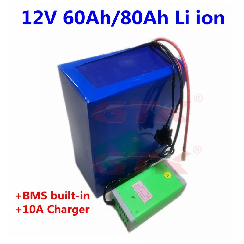 

GTK 12V battery 12 V 60AH 80AH Lithium ion bateria for 12 Volt 3S Li ion akku pack withBMS 10A charger