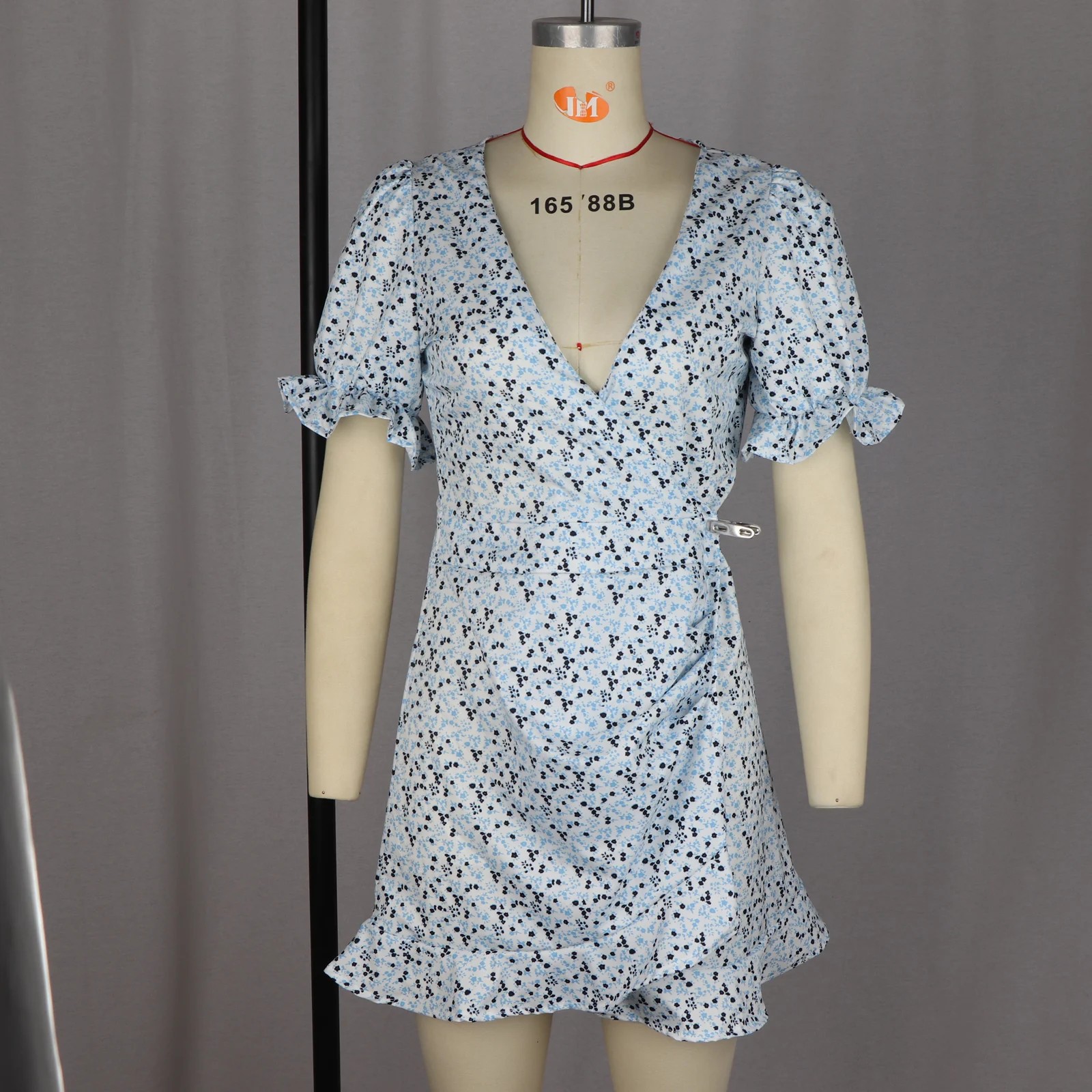 

Women Summer Floral Print V-neckline Casual Short Sleeve Mini dresses Sweet Style Elegant Cute Polka Dot dresseses Female