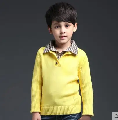 Осень 2021 детская одежда Свитера для мальчиков однотонные Хлопковые вязаные