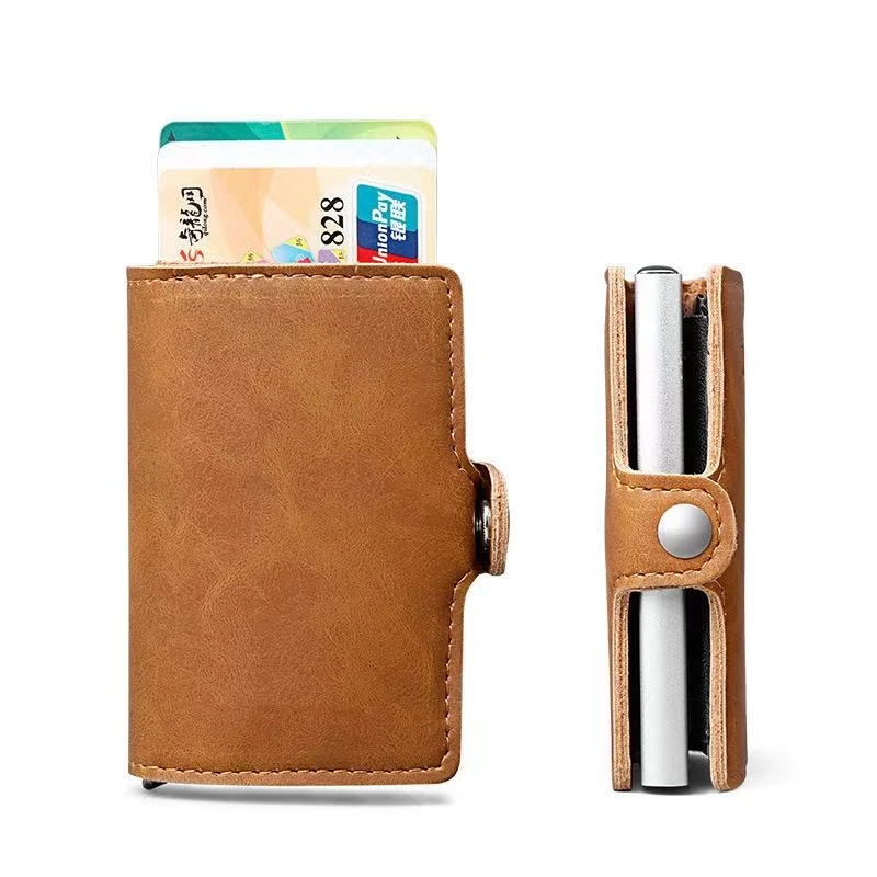 

Genuine Leather RFID Secure Card Case Minimalist Wallets for Men Women Front Pocket Leather Card Holder