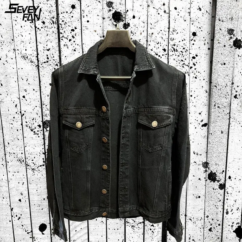 Джинсовая куртка в стиле викингов для мужчин черная модная Облегающая джинсовая